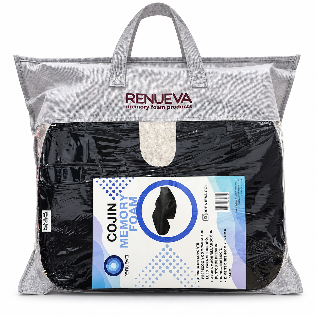 Cojín para coxis Renueva Mape de espuma Memory Foam, medidas 46 x 37 cm, para soporte y comodidad al sentarse.