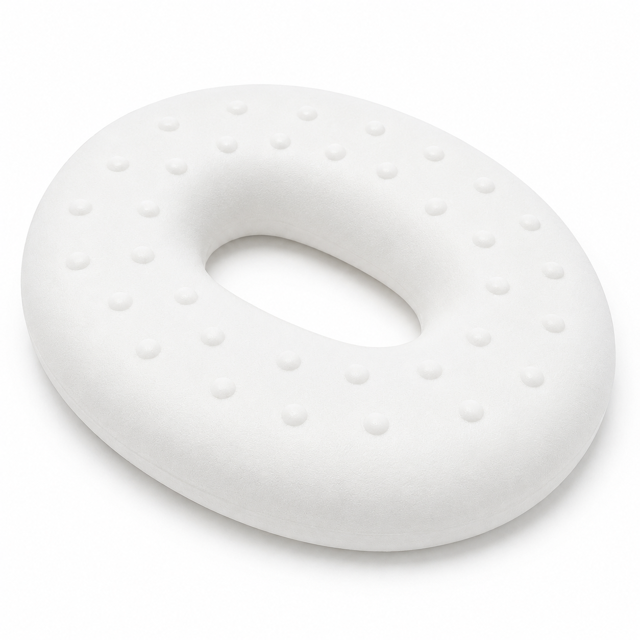 Cojín redondo para coxis Relax Time de espuma flexible 43 x 43 x 7 cm, diseñado para brindar soporte y comodidad al sentarse.