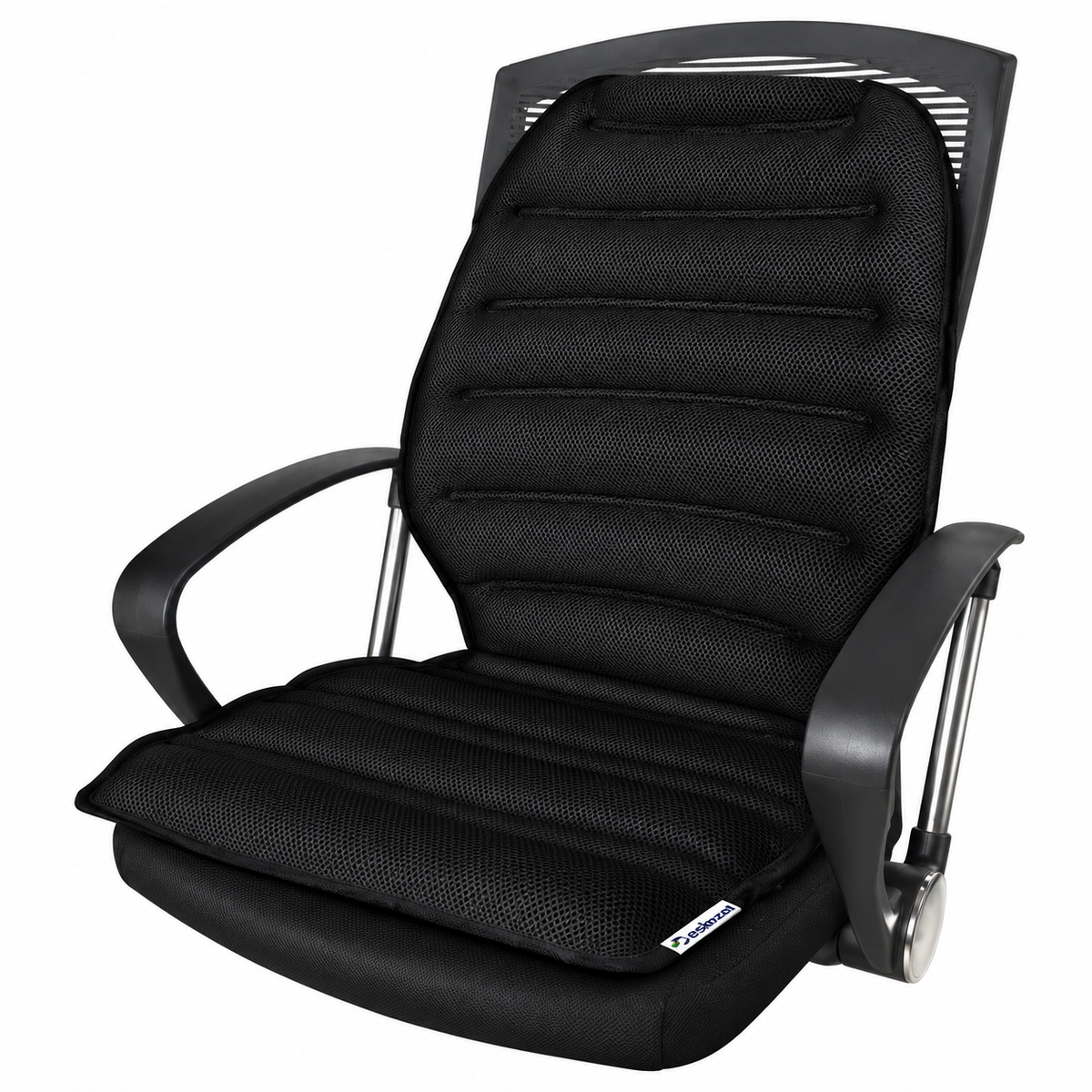 Cojín para silla y espaldar UltraFresh Desknza, diseñado para brindar soporte y comodidad al sentarse.