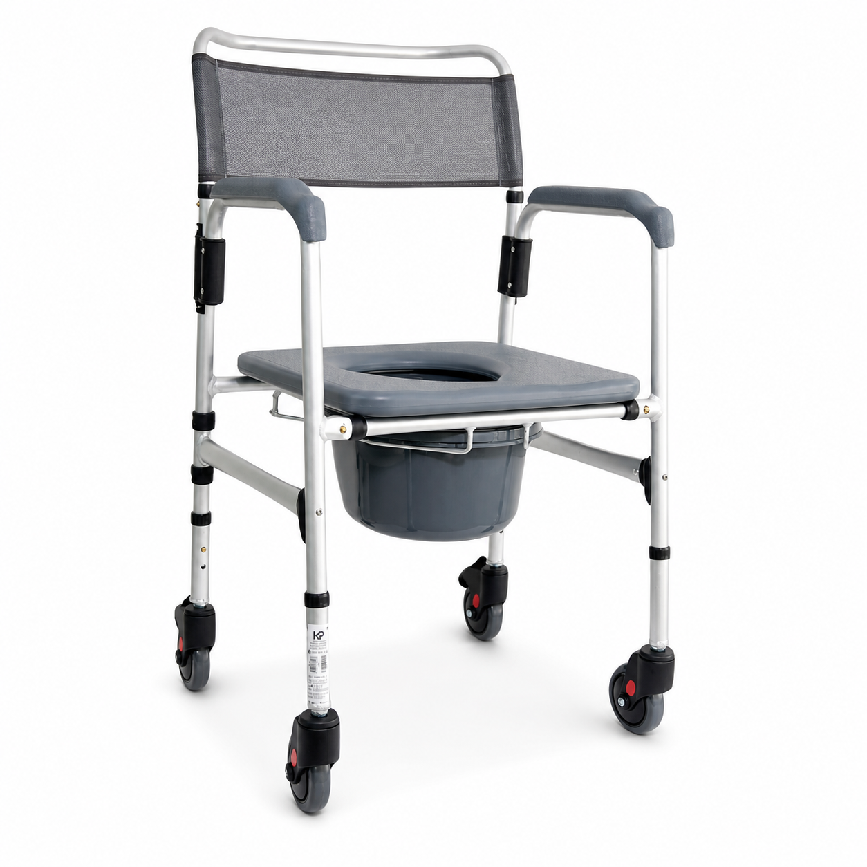 Cómodo sanitario plegable con ruedas 44 cm Konfort Plus en aluminio para uso clínico y domiciliario