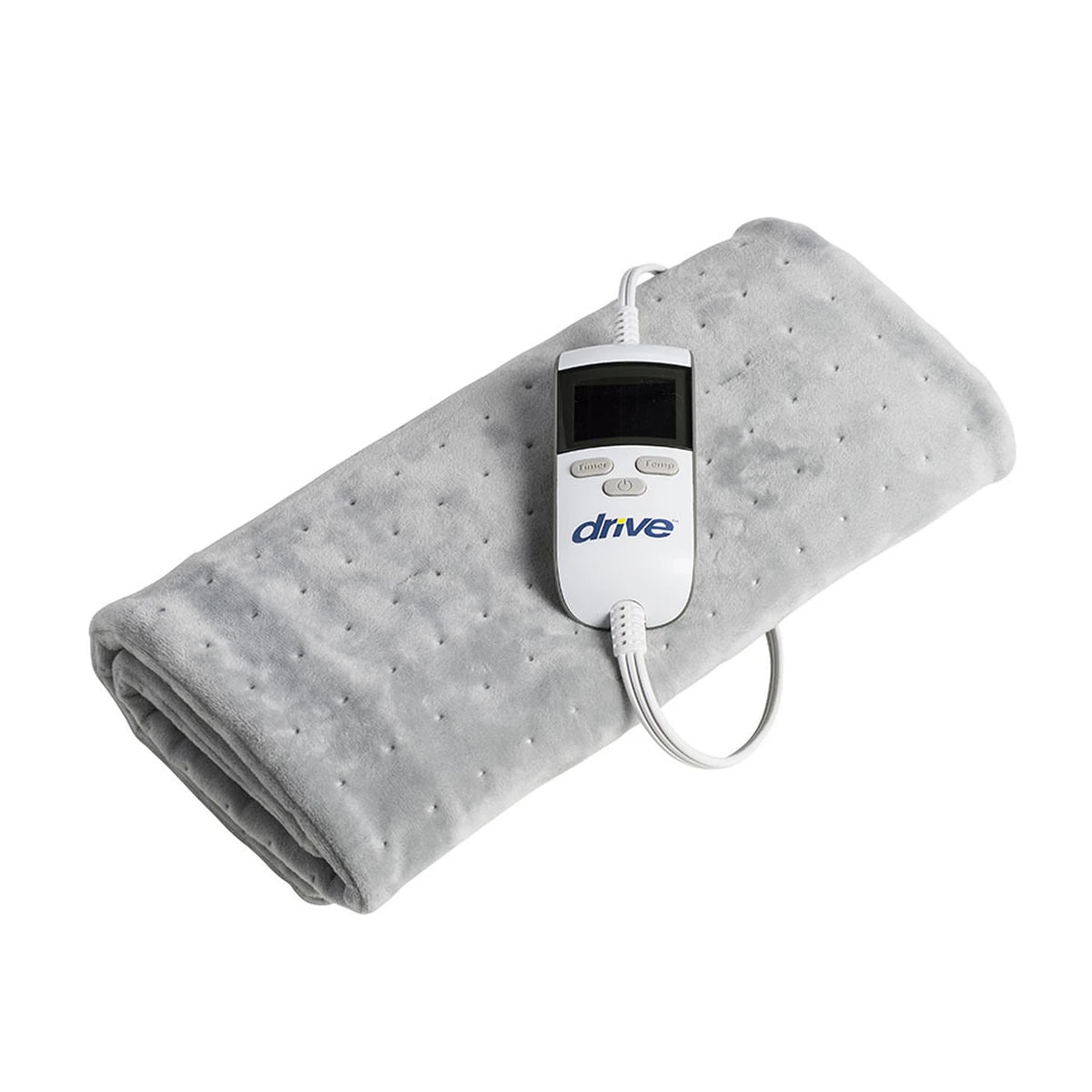 Compresa eléctrica Drive RTL19G007GR, de color gris, diseñada para alivio rápido del dolor, con control de temperatura y tamaño mediano.