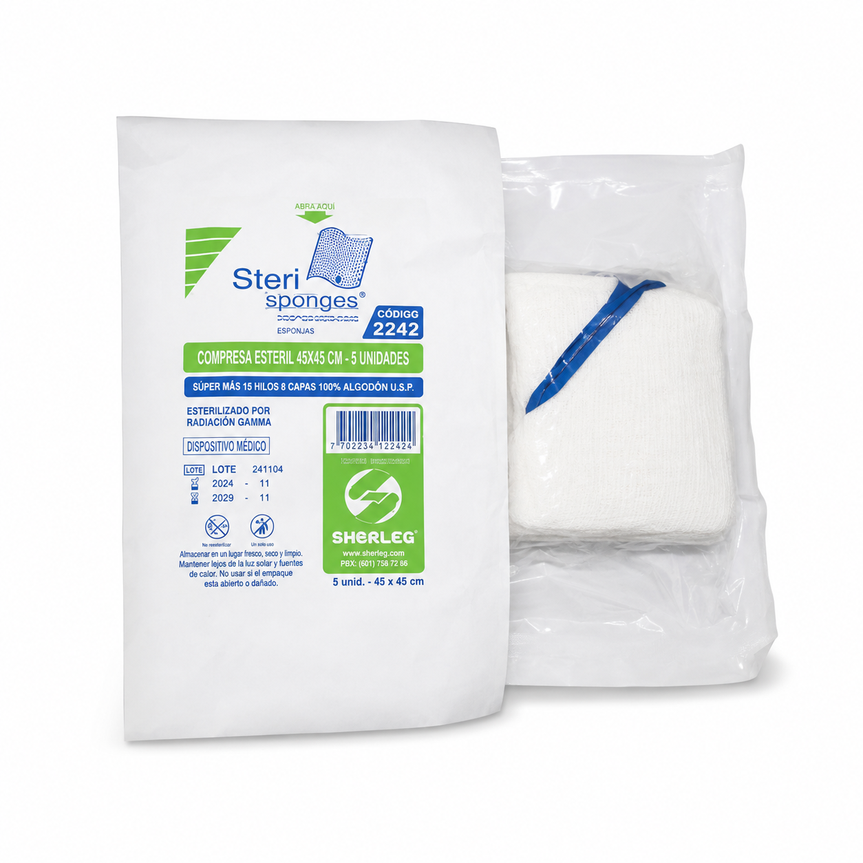 Compresa Esteril Sherleg 2242 45x45 cm - 5 Unidades