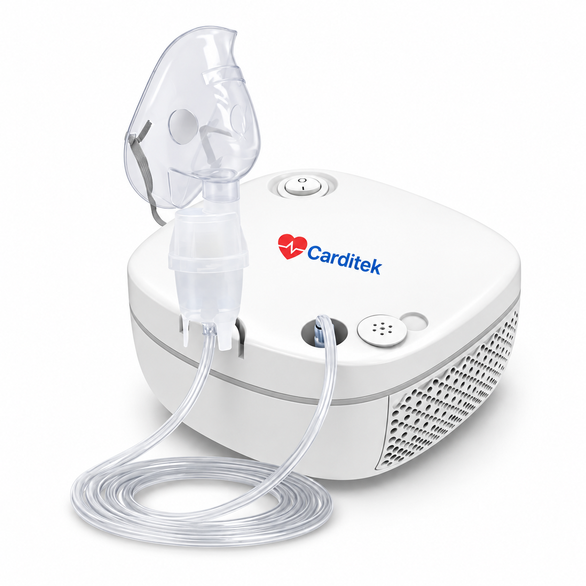 Compresor nebulizador Carditek Zen GMRN-195 diseñado para terapias respiratorias con funcionamiento práctico, eficaz y silencioso.