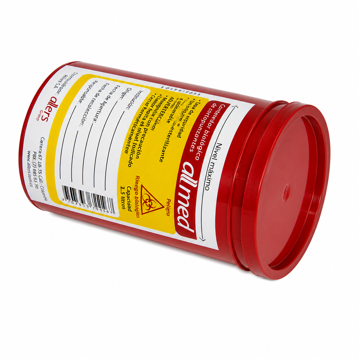 Recolector de riesgo biológico Allmed 1.5L color rojo para uso médico