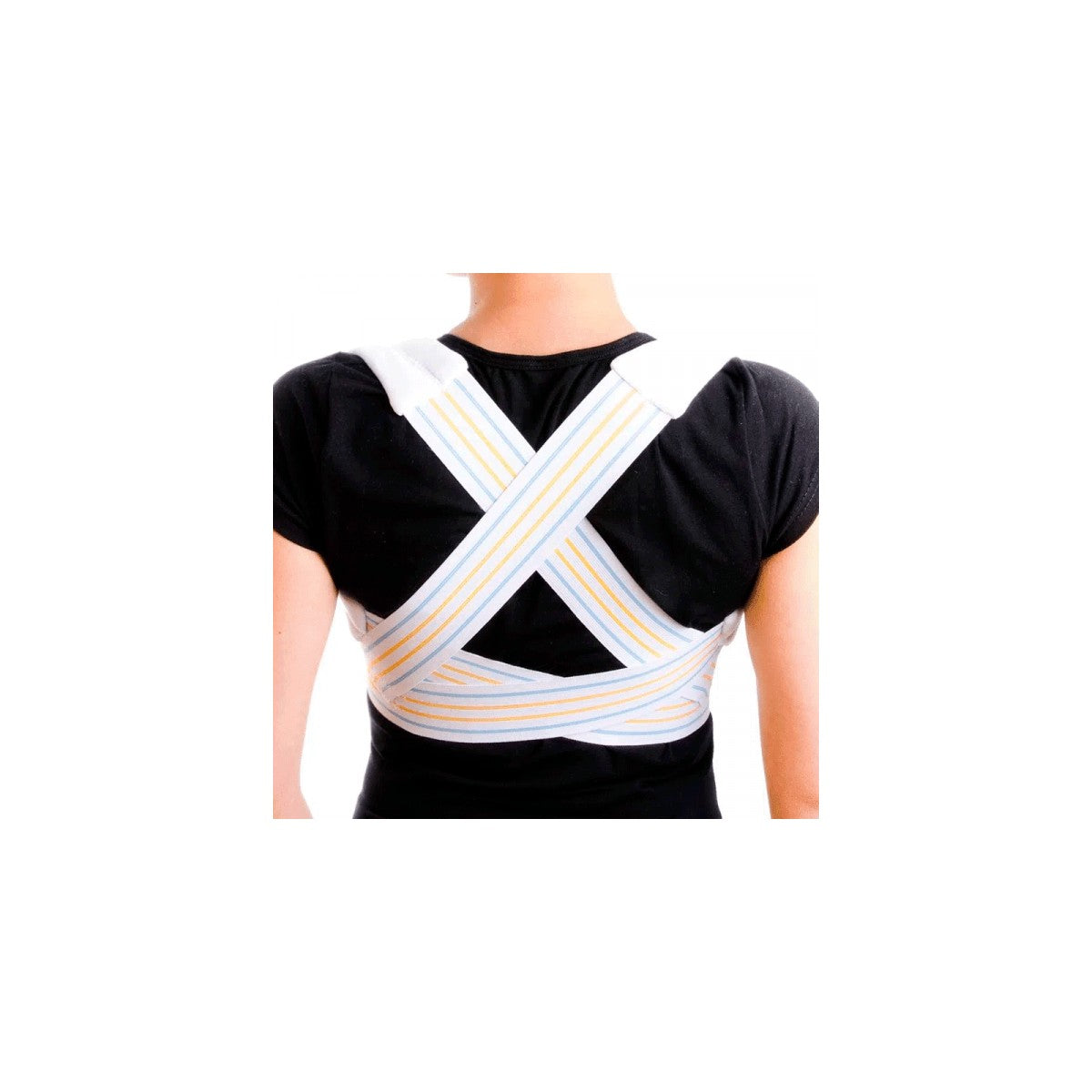 Corrector de postura infantil Kamex, referencia KM910, en color azul, fabricado en material textil, diseñado para mejorar la postura.