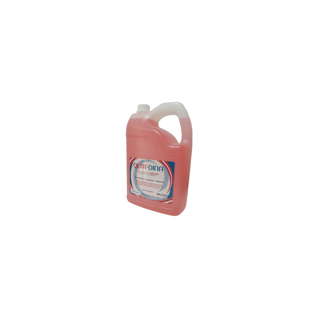 Quatdina Desinfectante Hospitalario de 4000 ml, envase plástico, líquido transparente, ideal para desinfección en entornos clínicos.
