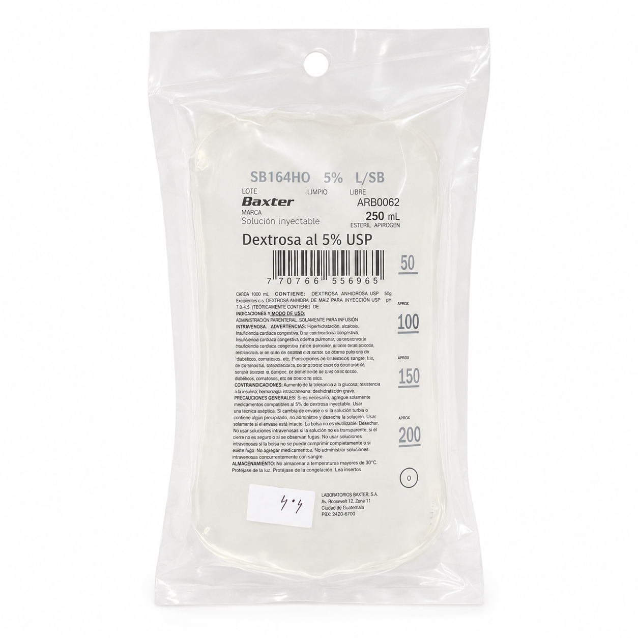 Dextrosa 5% Agua 250 ml ARB0062