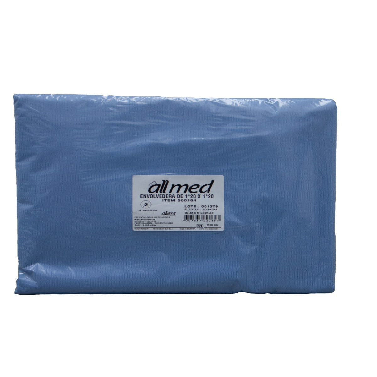 Envolvedera 1.20 x 1.20 m, fabricada en polipropileno no tejido, color blanco, presentada en bolsa de 10 unidades, uso sanitario.