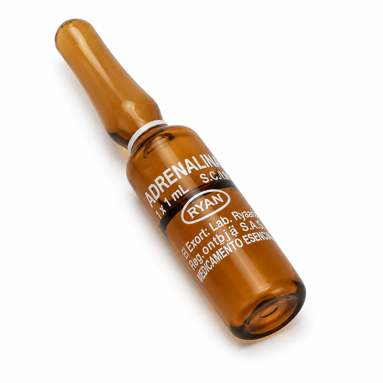 Epinefrina 1 mg x 1 ml Ryan medicamento inyectable en ampolla de vidrio ámbar