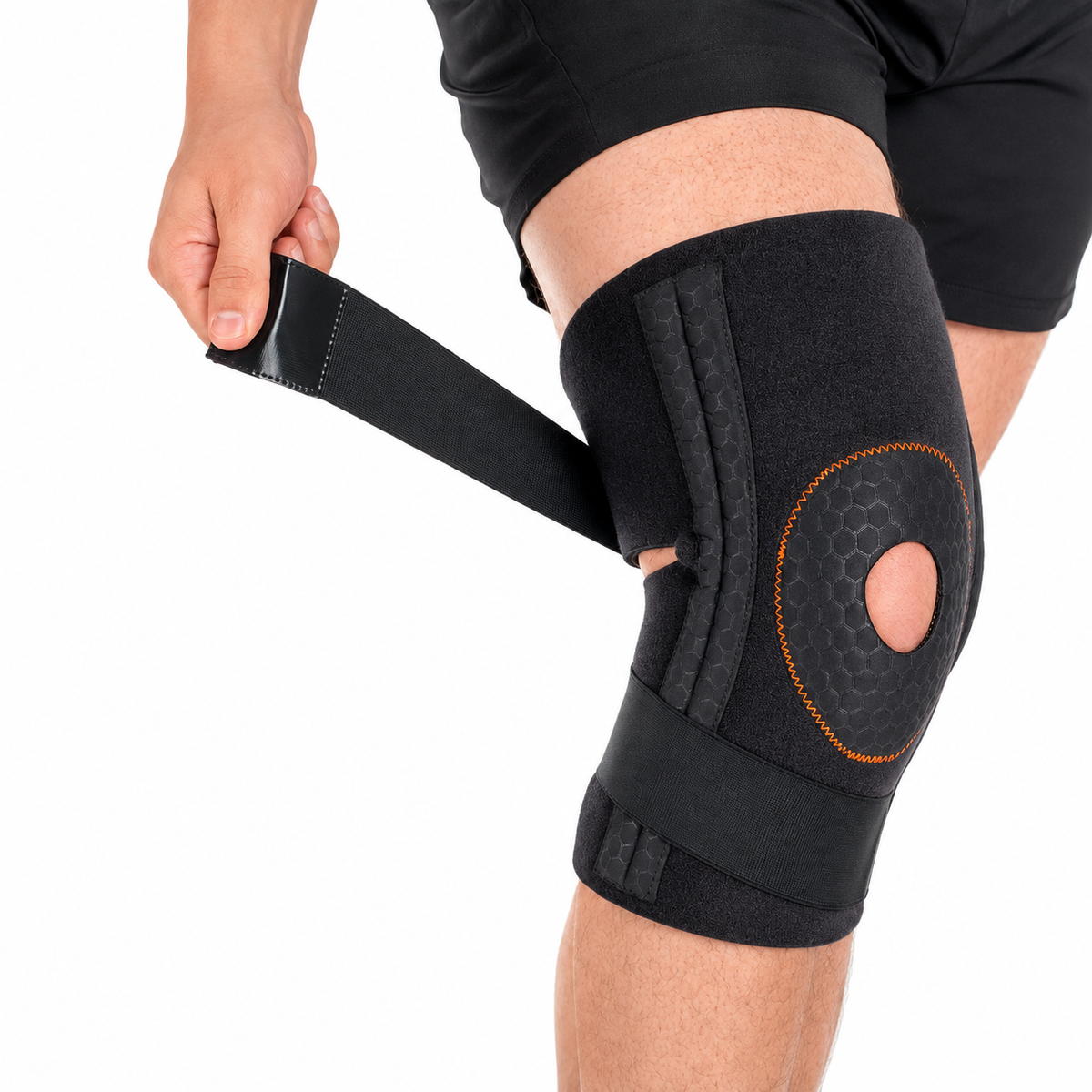 Estabilizador de rodilla Medivaric color negro, talla M/L, referencia O746P1004, diseñado para brindar soporte, compresión y estabilidad articular.