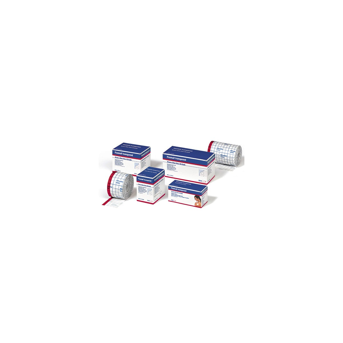 Venda adhesiva Fixomull Transparente de 10 cm x 2 m, ideal para fijación de apósitos, con superficie suave y flexible.