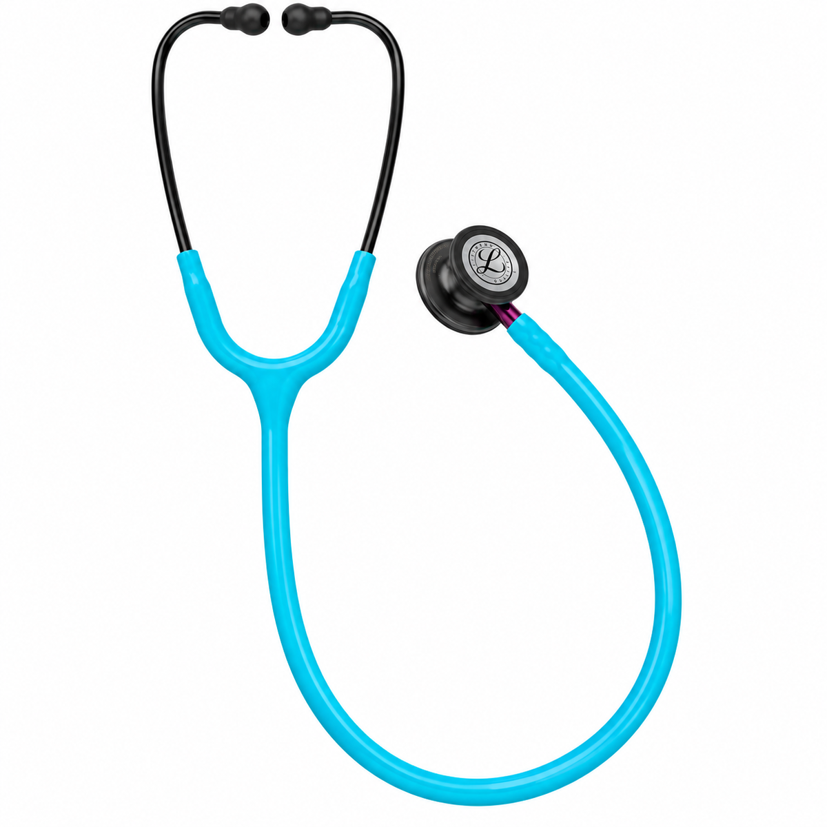 Fonendoscopio 3M Littmann Classic III con campana color humo y tubo turquesa para auscultación clínica profesional.