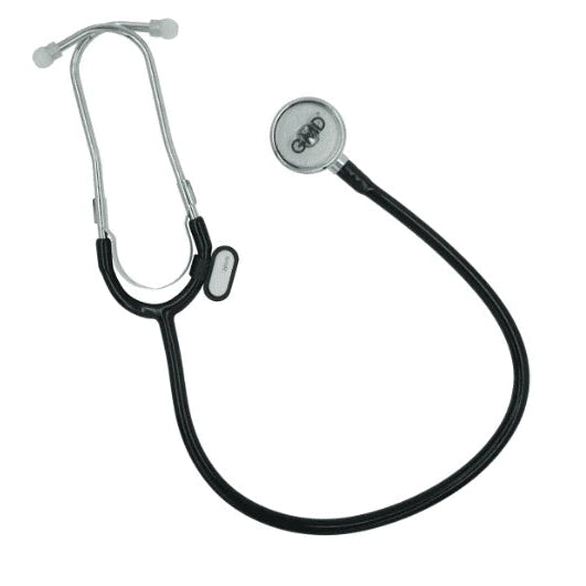 Fonendoscopio OIS 100S en color negro, modelo GMD30-RP1-ST20, con tubos flexibles y campana de acero inoxidable.