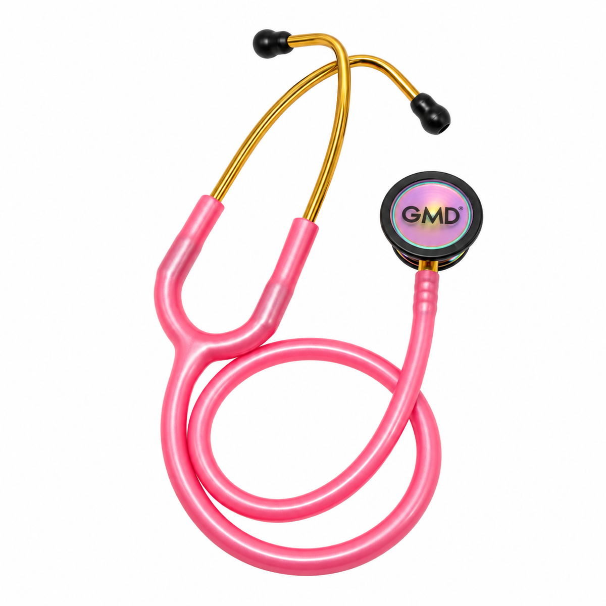 Fonendoscopio OIS 300 GMD color rosado brillante, diseñado para apoyar procedimientos de auscultación clínica.