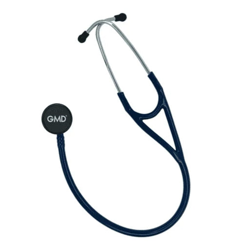 Fonendoscopio OIS 500 Cardiology en color azul, con tubos de PVC y campana de acero inoxidable, ideal para uso clínico.
