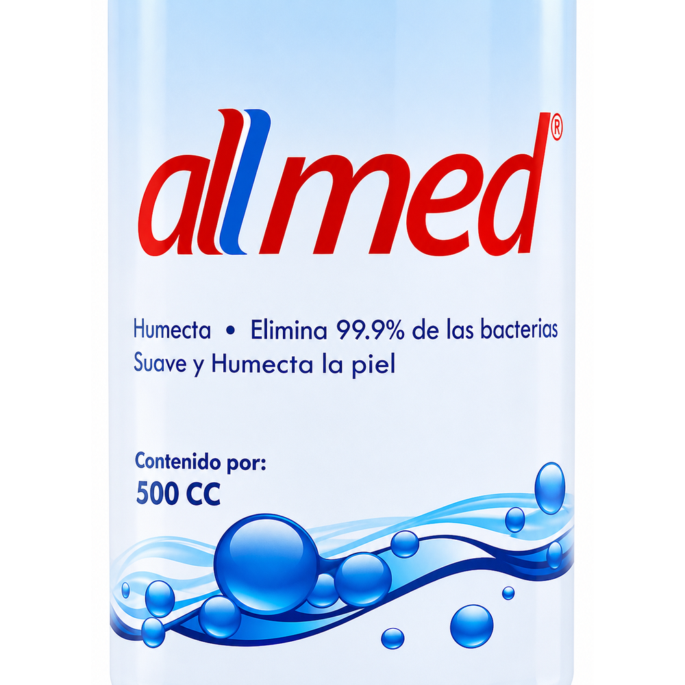 Gel bactericida Allmed de 500 ml con alcohol glicerinado y acción antibacterial para higiene de manos.