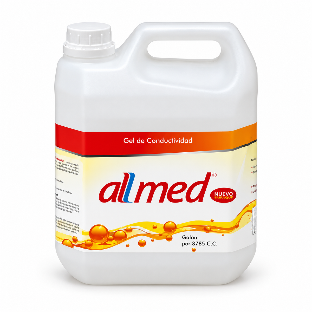Gel de conductividad para ultrasonido transparente Allmed, presentación de 3785 cc, ideal para estudios y procedimientos de ultrasonido.
