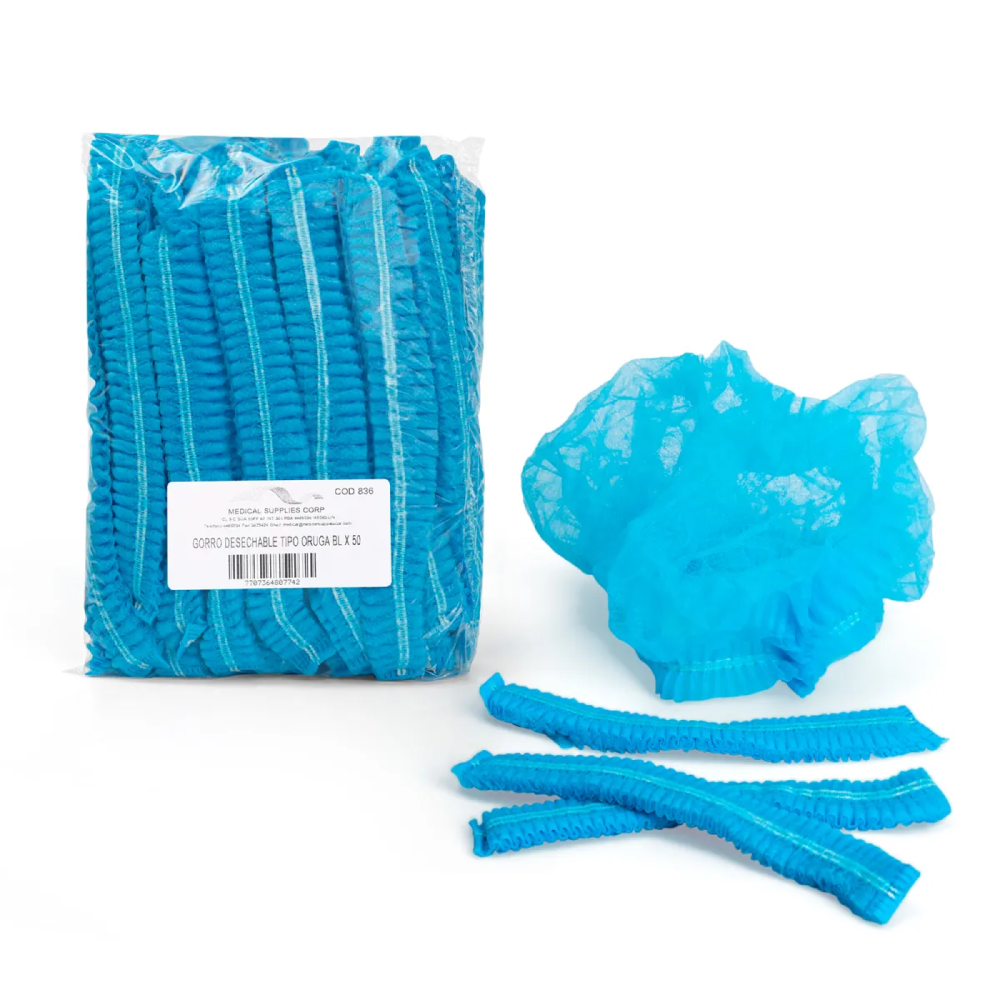 Gorro tipo oruga azul no estéril paquete por 50 unidades Medical Supplies para protección e higiene en uso clínico