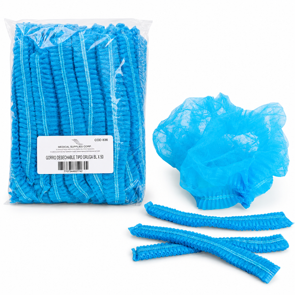 Gorro Tipo Oruga Azul No Estéril - Paquete 50 Und - Medical Supplies