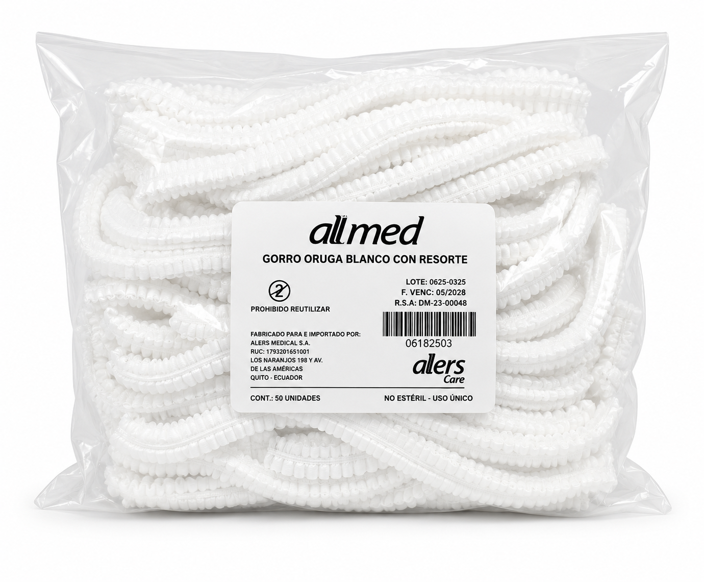 Gorro Tipo Oruga Blanco No Esteril Paq 50 Und Allmed