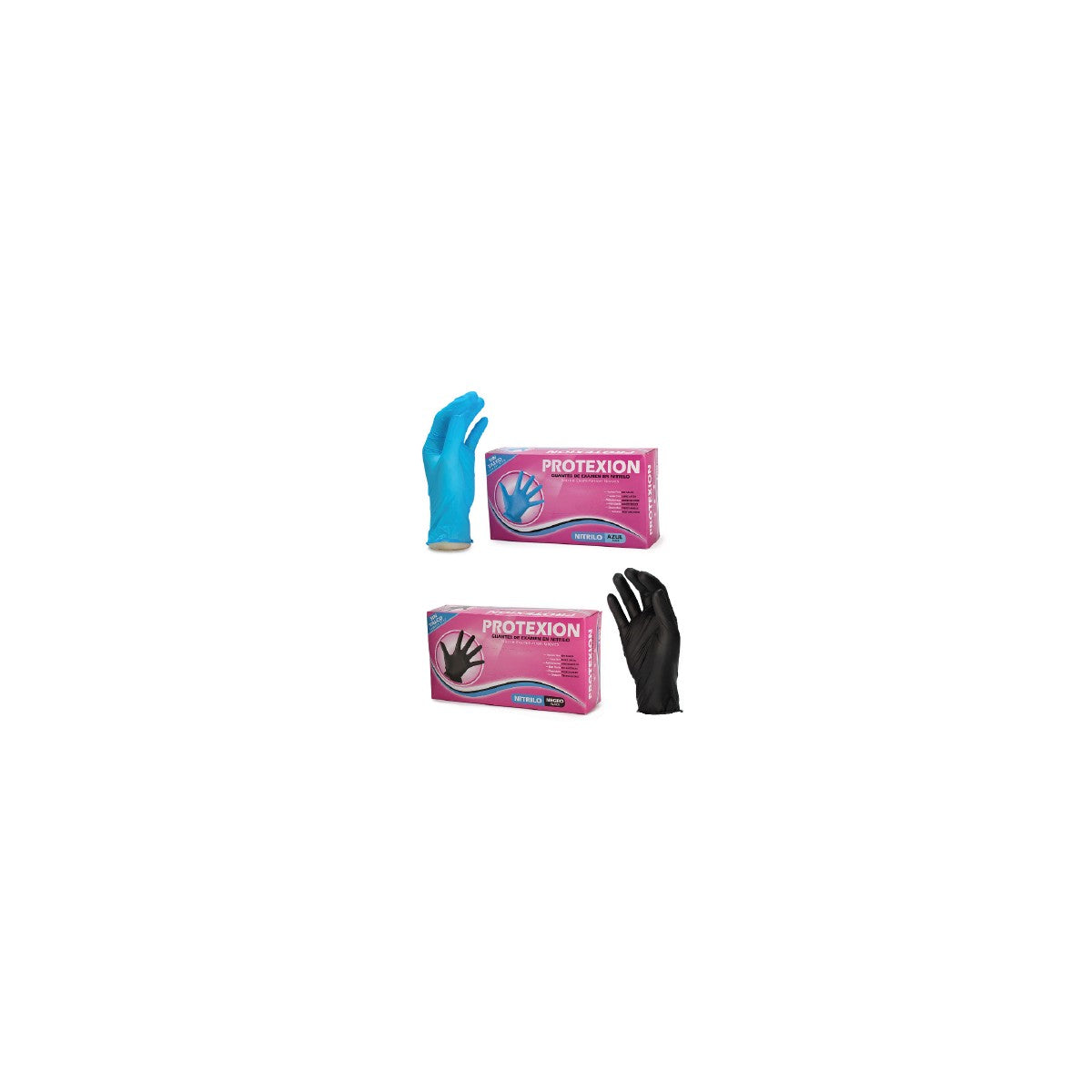 Guantes de examen de nitrilo S.A.S., color negro, ambidiestros, no estériles, tamaño M, presentados en caja de 100 unidades.
