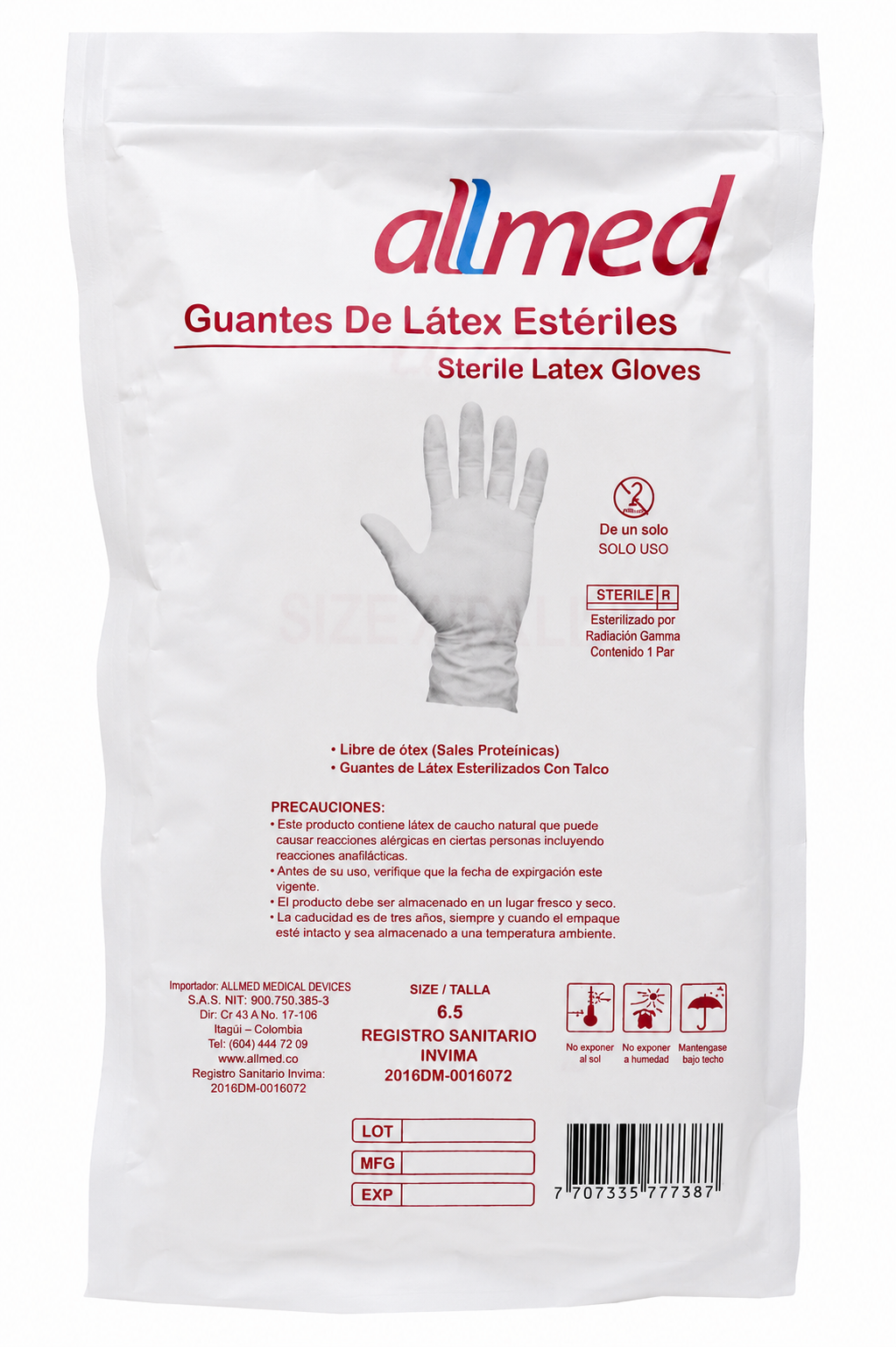 Guante Quirúrgico Estéril Con Talco Talla 6.5 - Allmed