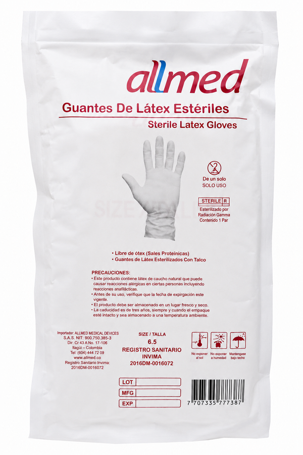 Guante Quirúrgico Estéril Con Talco Talla 6.5 - Allmed
