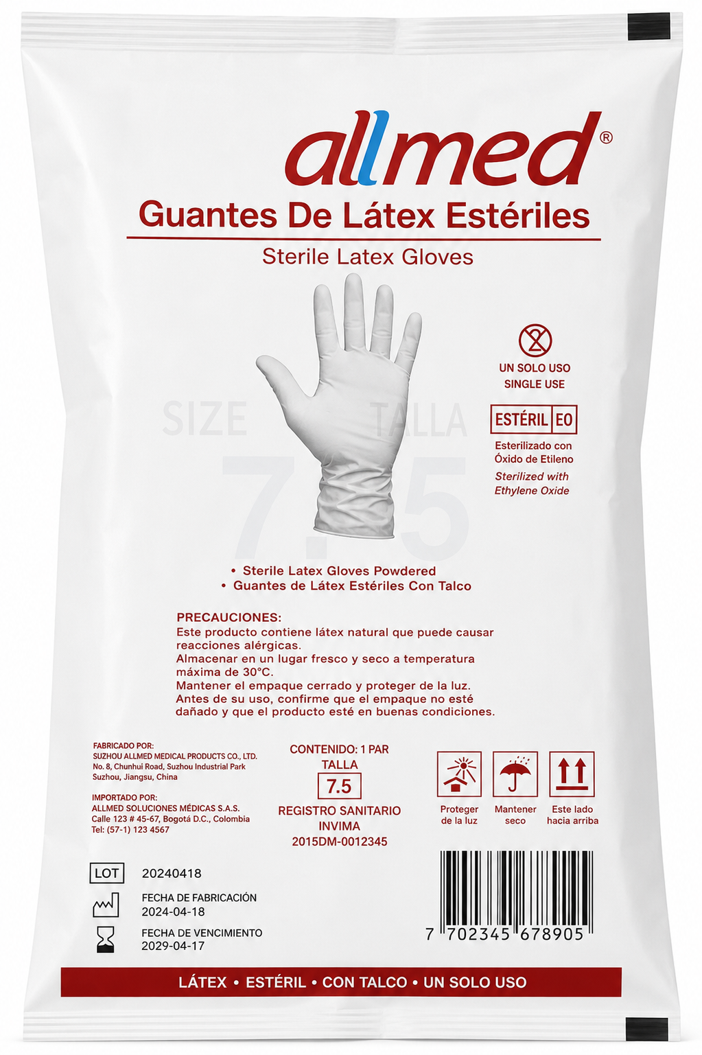 Guante Quirúrgico Estéril Con Talco Talla 7.5 - Allmed