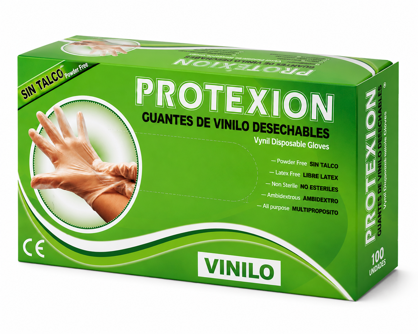 Caja de guantes de vinilo talla M sin talco Protex para protección y manipulación
