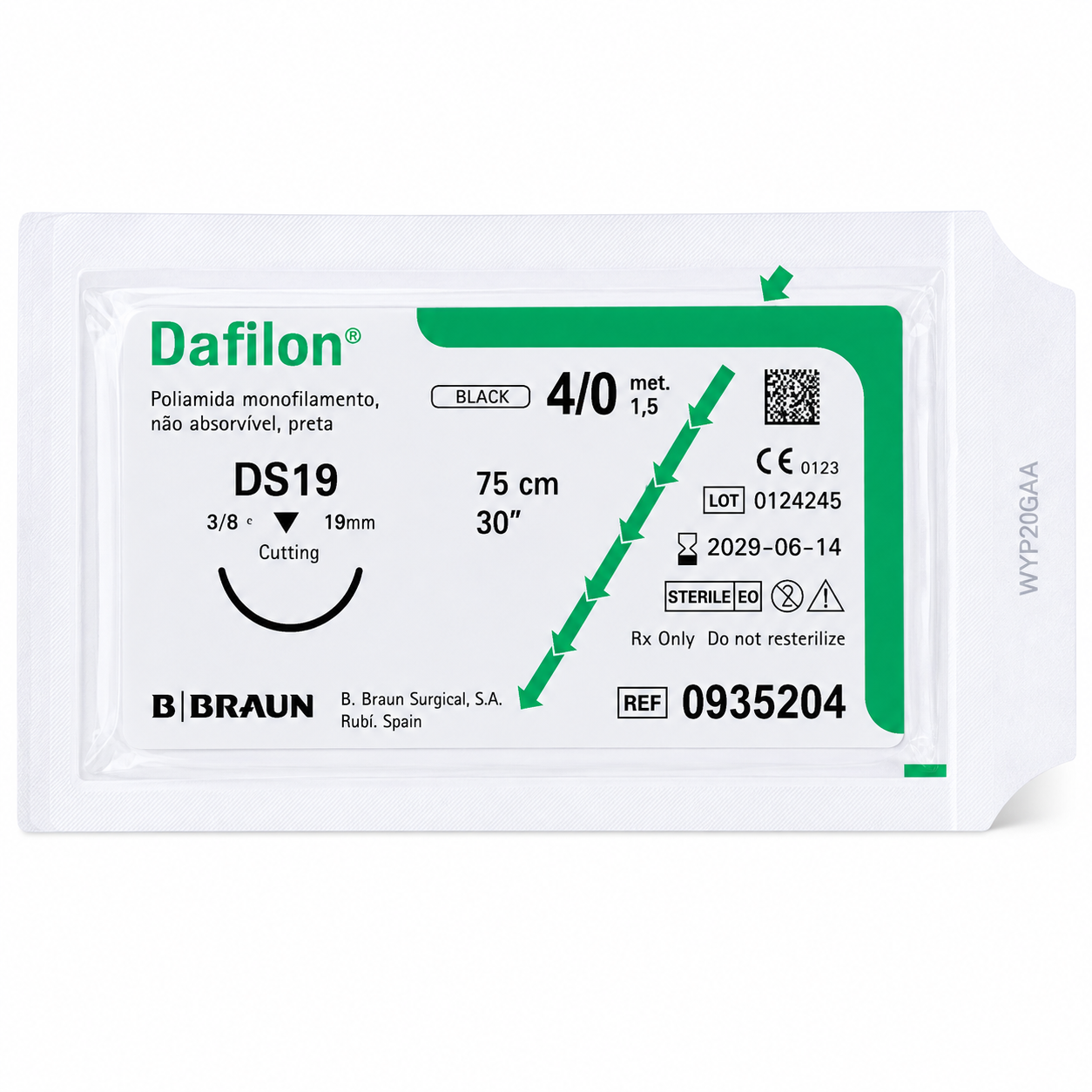 DAFILON 4/0 DS19 X 75CM Hilo Quirúrgico Braun