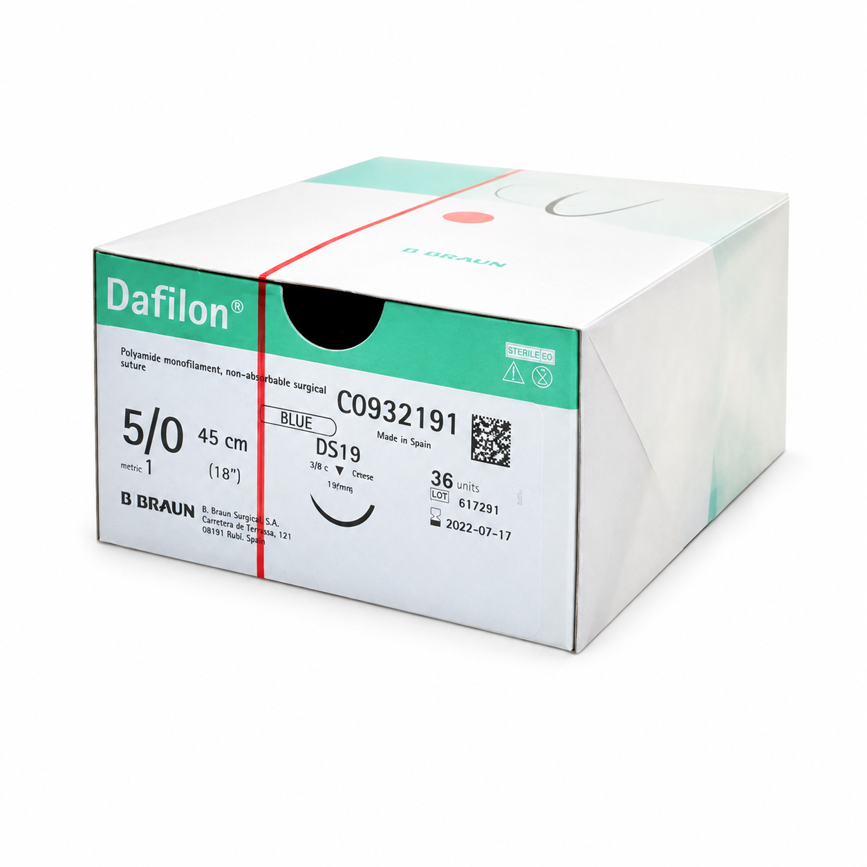 DAFILON 5/0 DS19 X 45CM Hilo Quirúrgico Braun