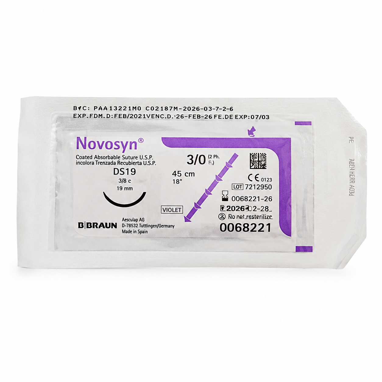 Novosyn Violeta 3/0 DS19 45cm Hilo Quirúrgico Braun