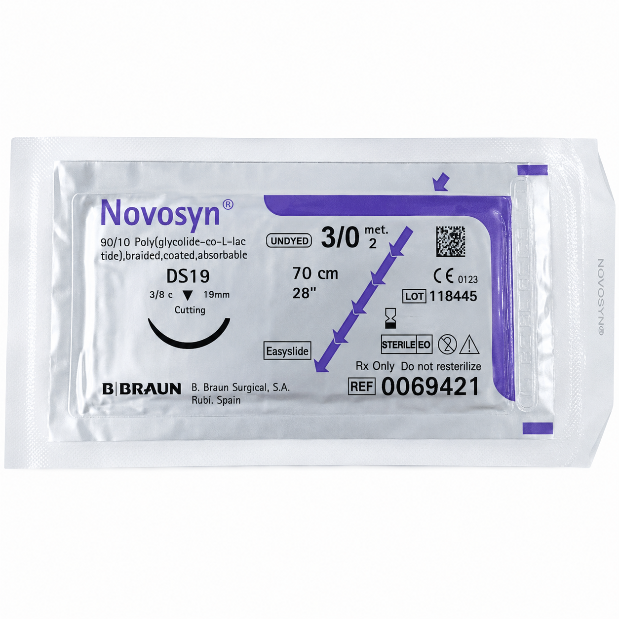 Braun Novosyn Incoloro 3/0 DS19 Hilo Quirúrgico 70cm