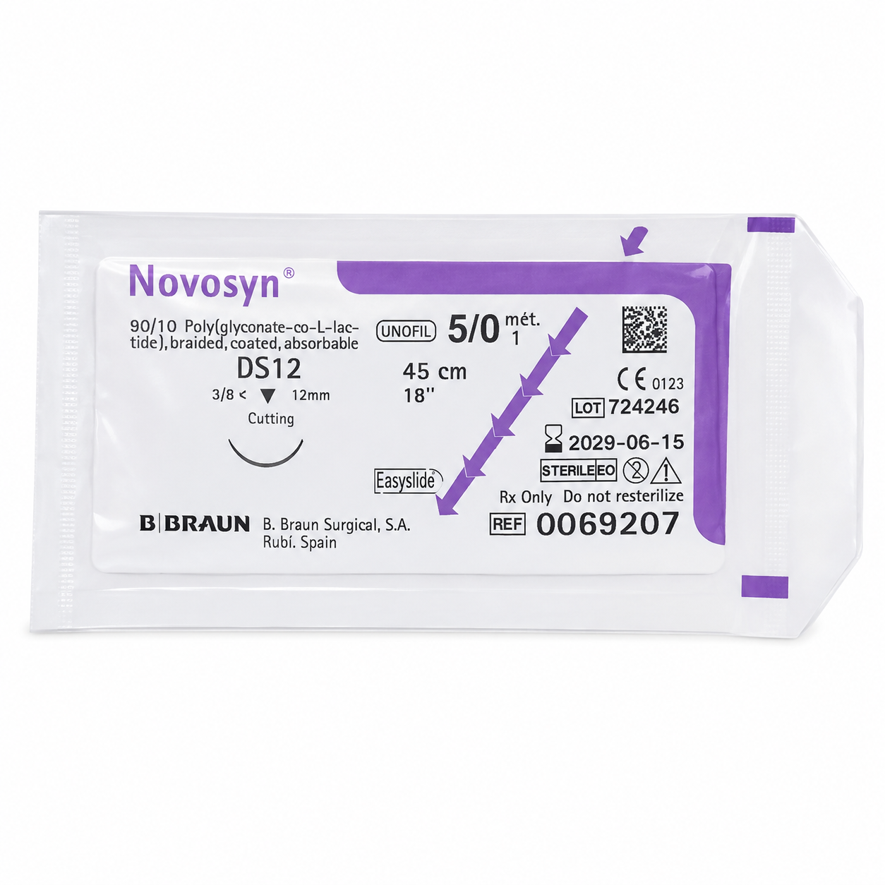 Braun Novosyn Incoloro 5/0 DS12 Hilo Quirúrgico 45cm