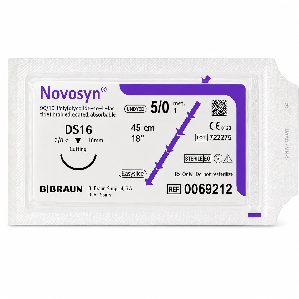 Braun Novosyn Incoloro 5/0 DS16 Hilo Quirúrgico 45cm