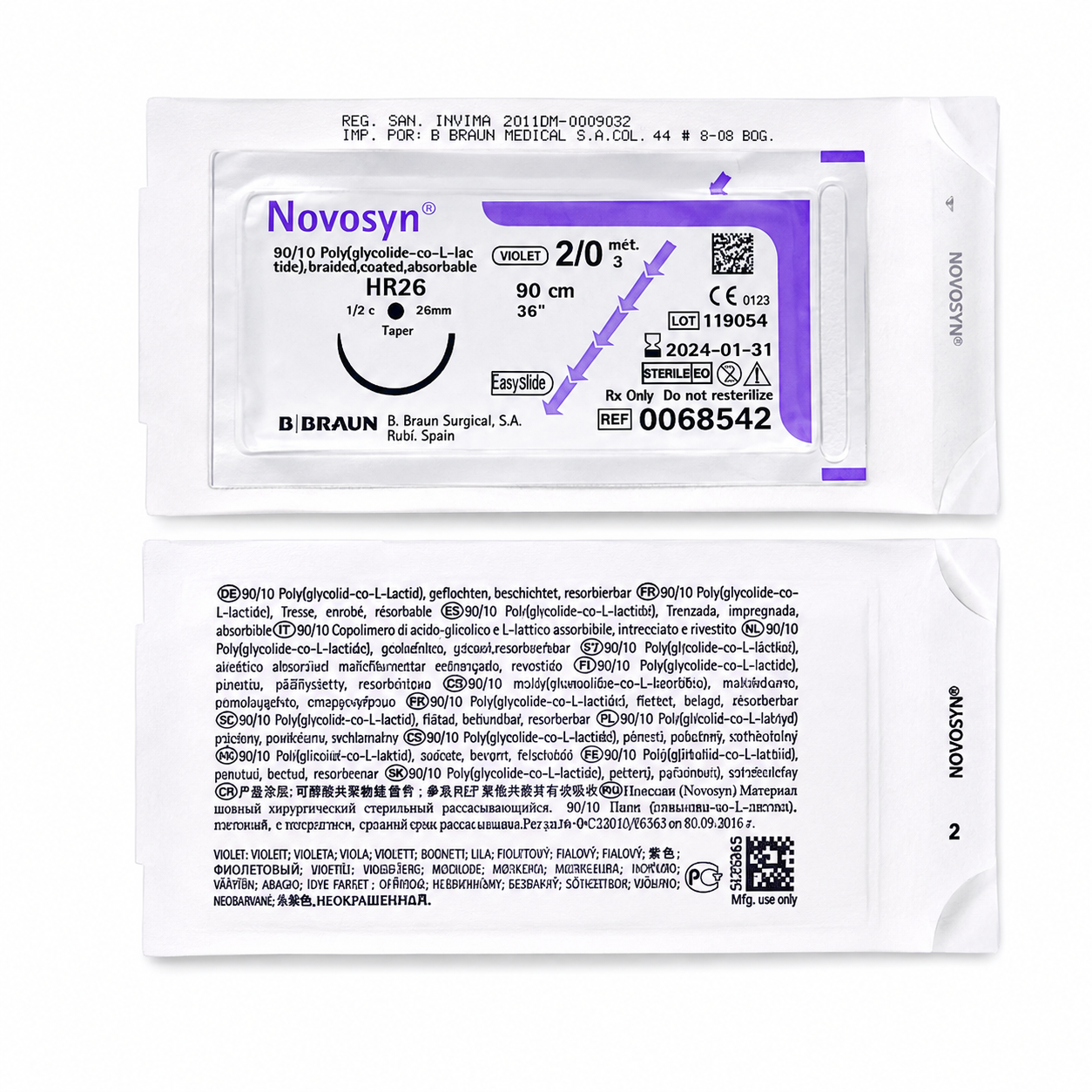 Novosyn Violeta 2/0 HR26 Hilo Quirúrgico 90cm Braun