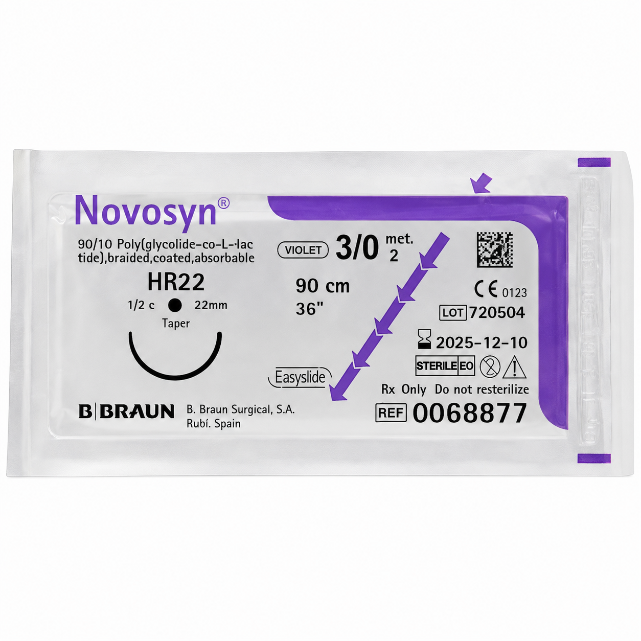 Novosyn Violeta 3/0 HR22 90cm Hilo Quirúrgico Braun