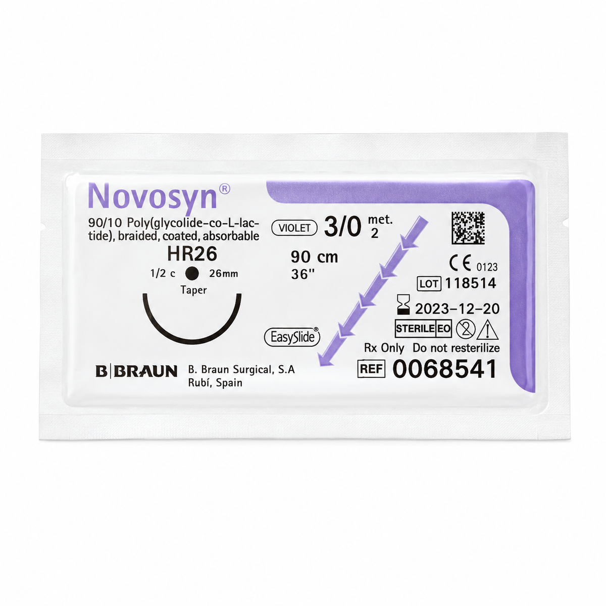 Novosyn Violeta 3/0 HR26 90cm Hilo Quirúrgico Braun