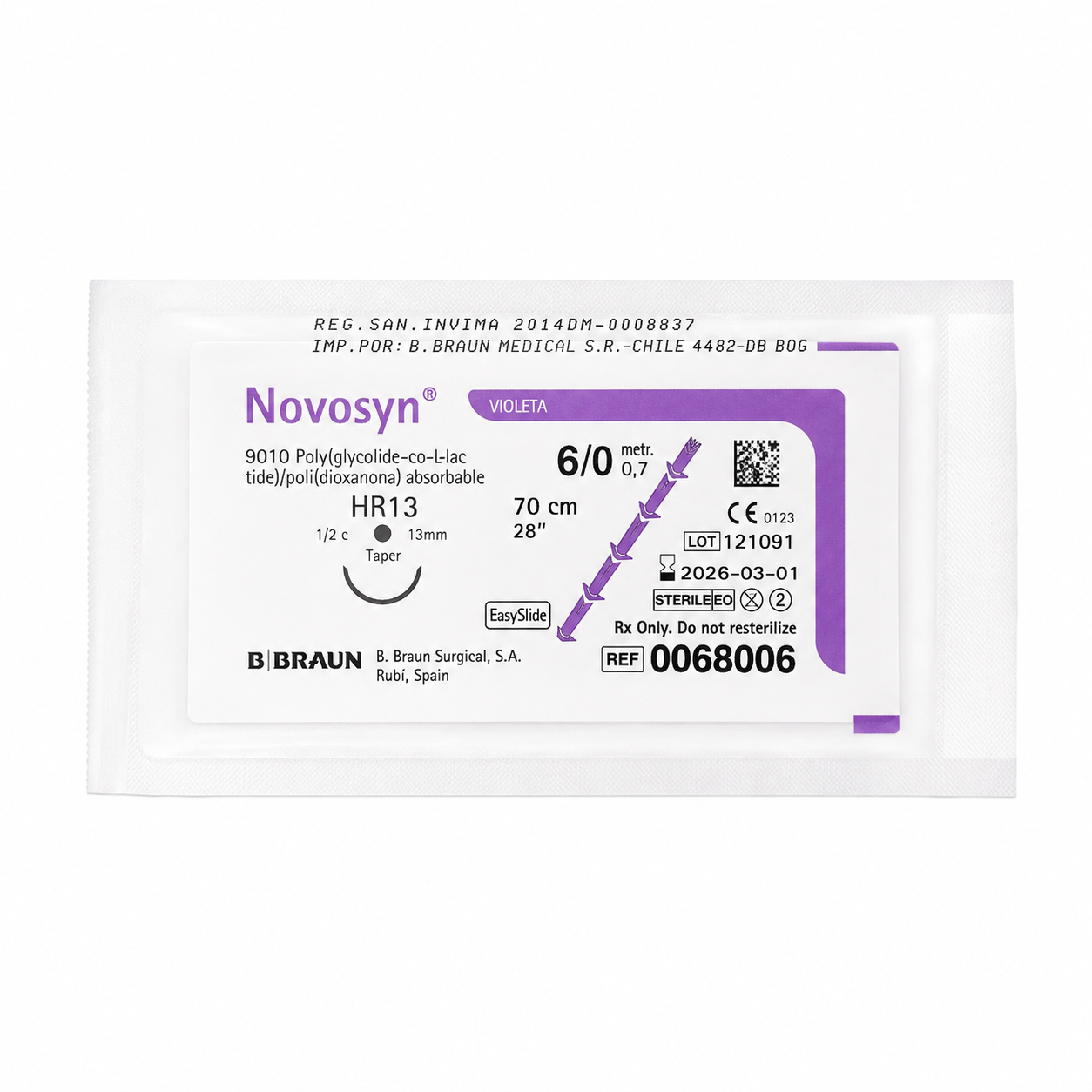 Novosyn Violeta 6/0 HR13 Hilo Quirúrgico 70cm Braun