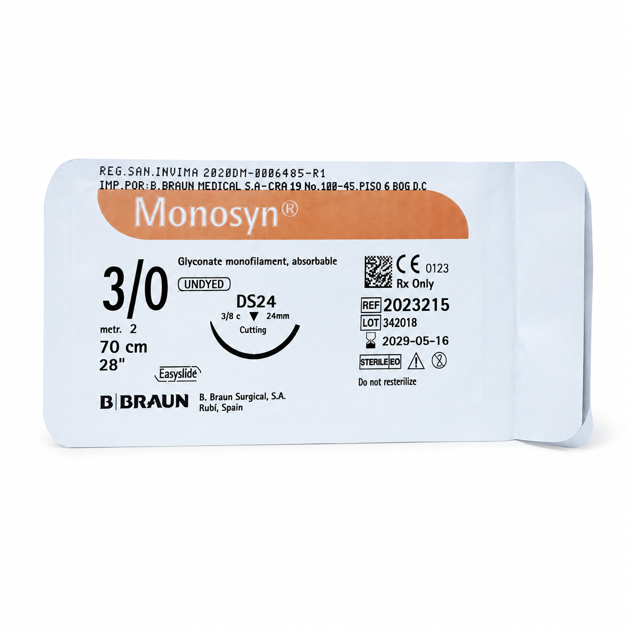 Monosyn Undyed 3/0 Hilo Quirúrgico 70cm DS24 RCP
