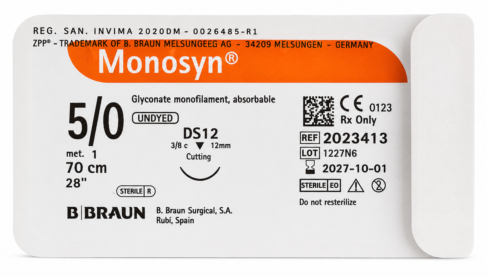 Monosyn Undyed 5/0 Hilo Quirúrgico 70cm DS12 RCP