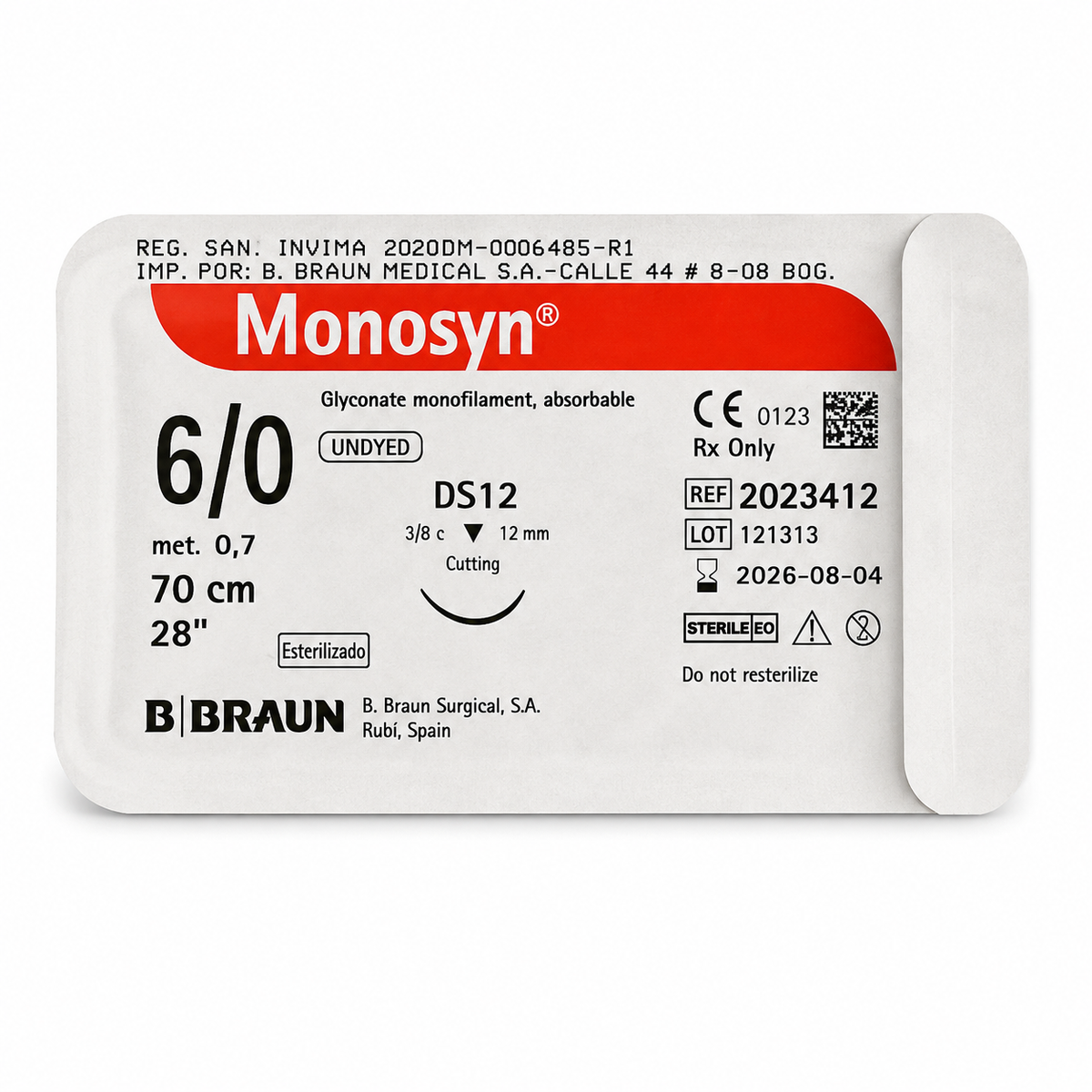 Monosyn Undyed 6/0 Hilo Quirúrgico 70cm DS12 (M) RCP