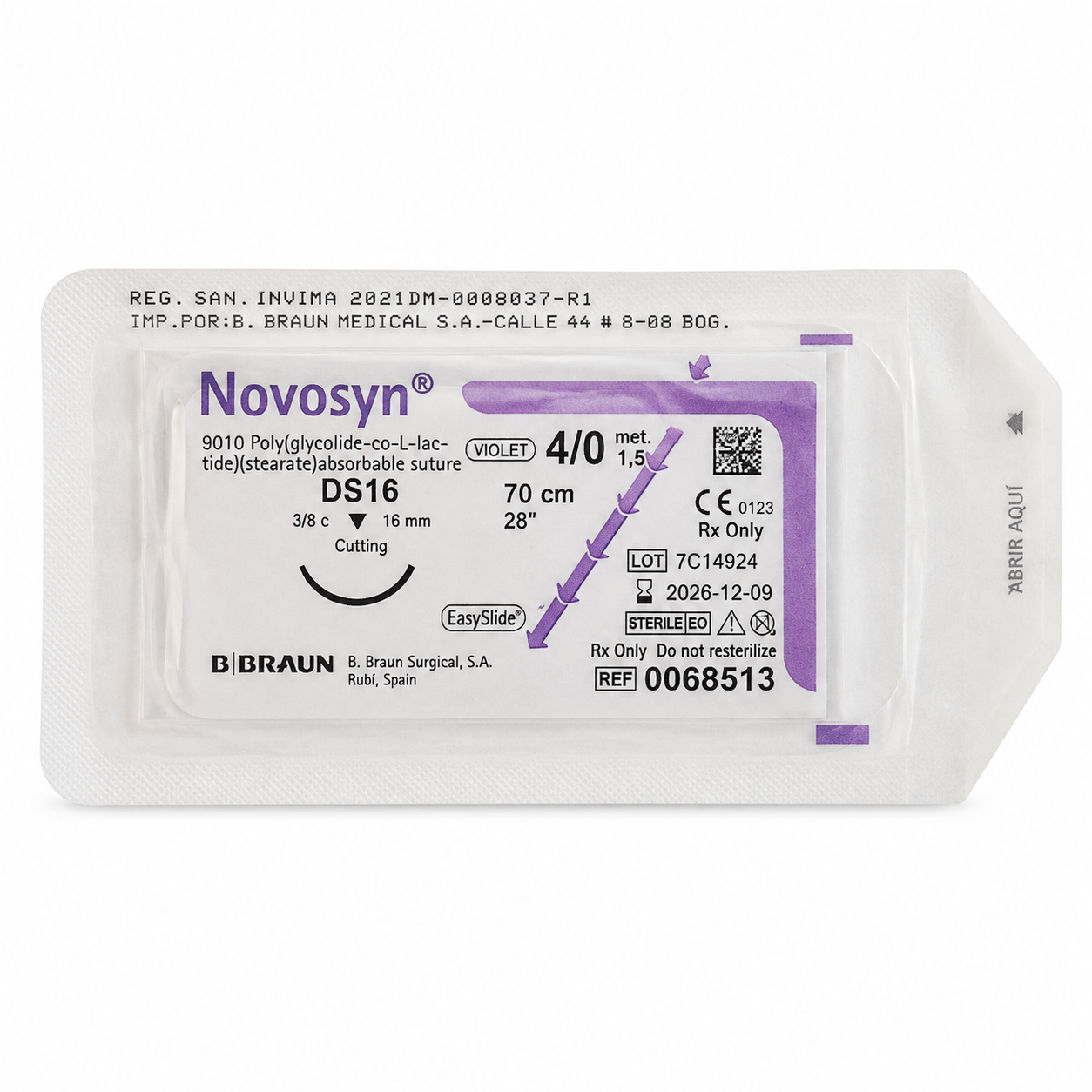 Novosyn Violeta 4/0 DS16 Hilo Quirúrgico 70cm
