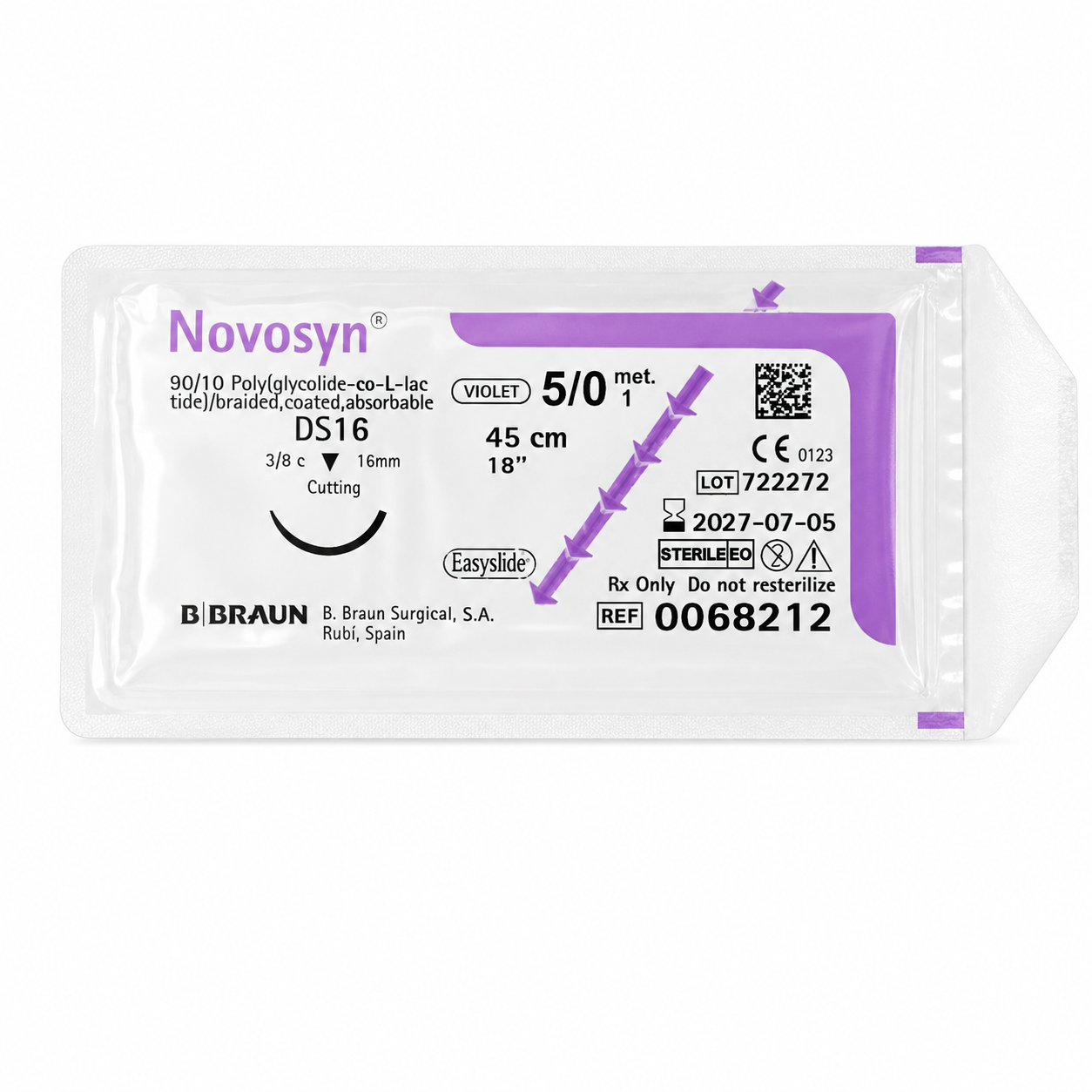 Novosyn Violeta 5/0 DS16 - Hilo Quirúrgico 45cm