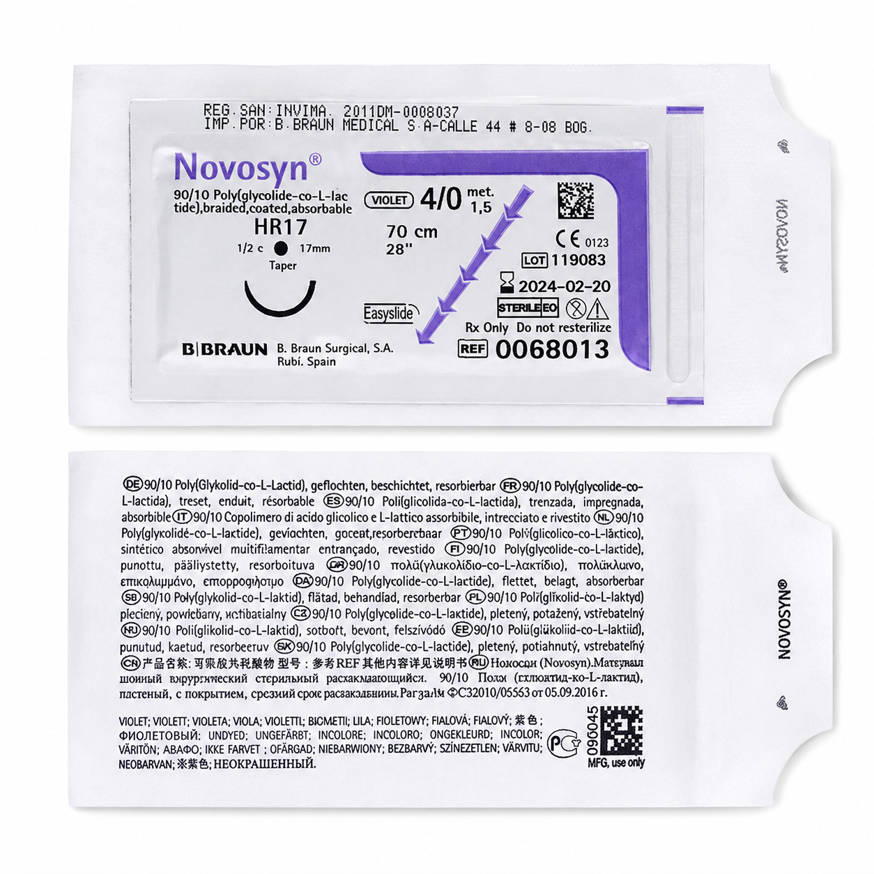 Novosyn Violeta 4/0 HR17 Hilo Quirúrgico 70cm