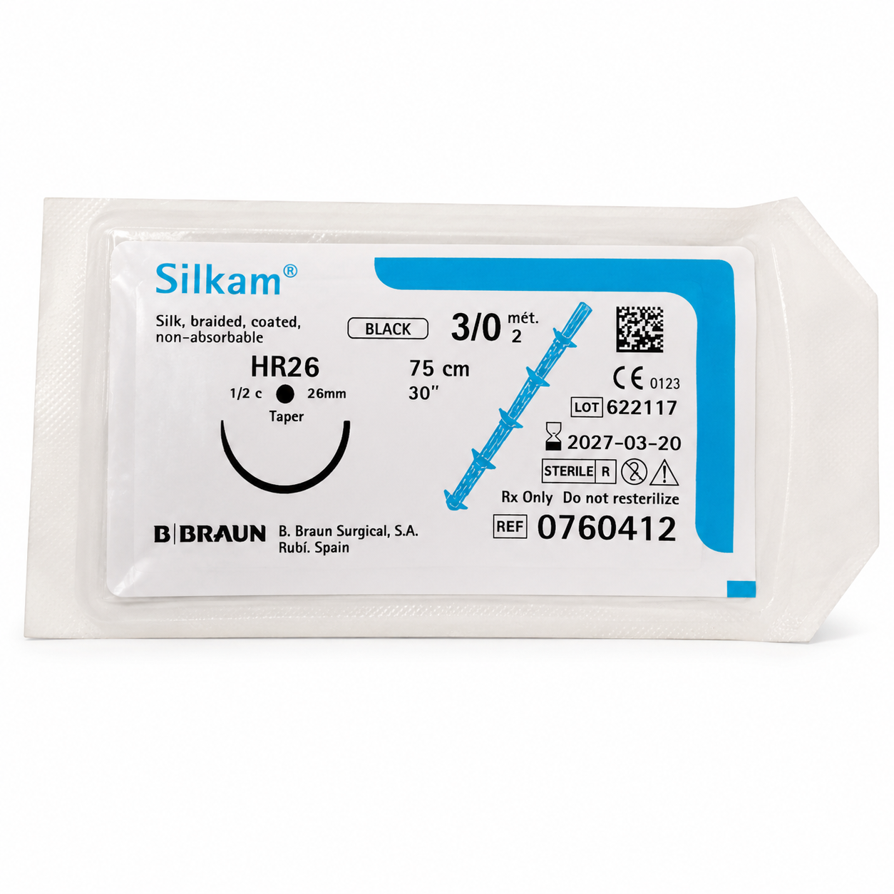 Seda SilkAM 3/0 HR26 X 75cm Braun - Hilo Quirúrgico Premium