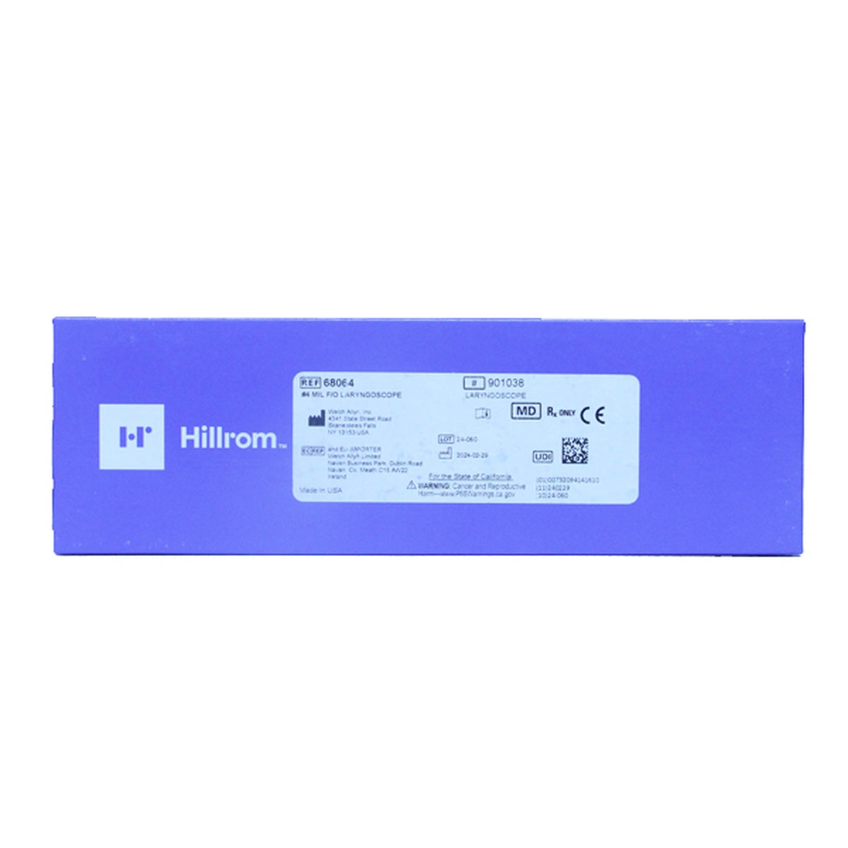 Hoja laringo de fibra óptica recta #4, marca Welch Allyn, fabricada en acero inoxidable, con diseño robusto y ligero, ideal para intubación.