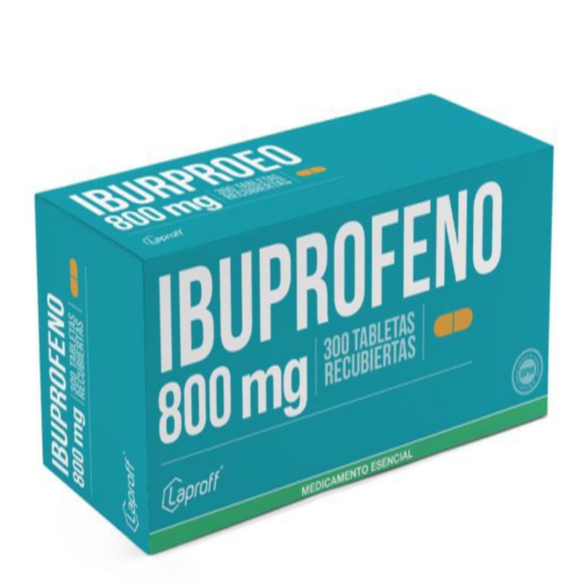 Ibuprofeno 800 mg en blister de 10 tabletas recubiertas, color blanco, forma ovalada, indicado para el alivio de dolor e inflamación.