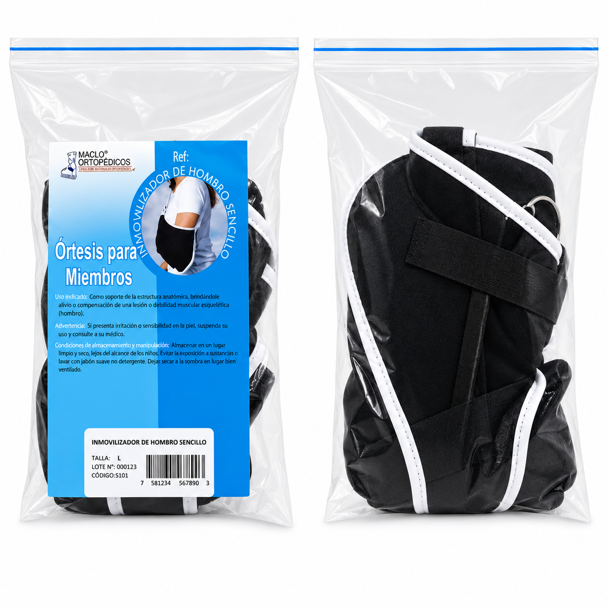 Inmovilizador de hombro Maclo talla L con diseño ergonómico, creado para brindar soporte, estabilidad y comodidad al hombro y brazo.