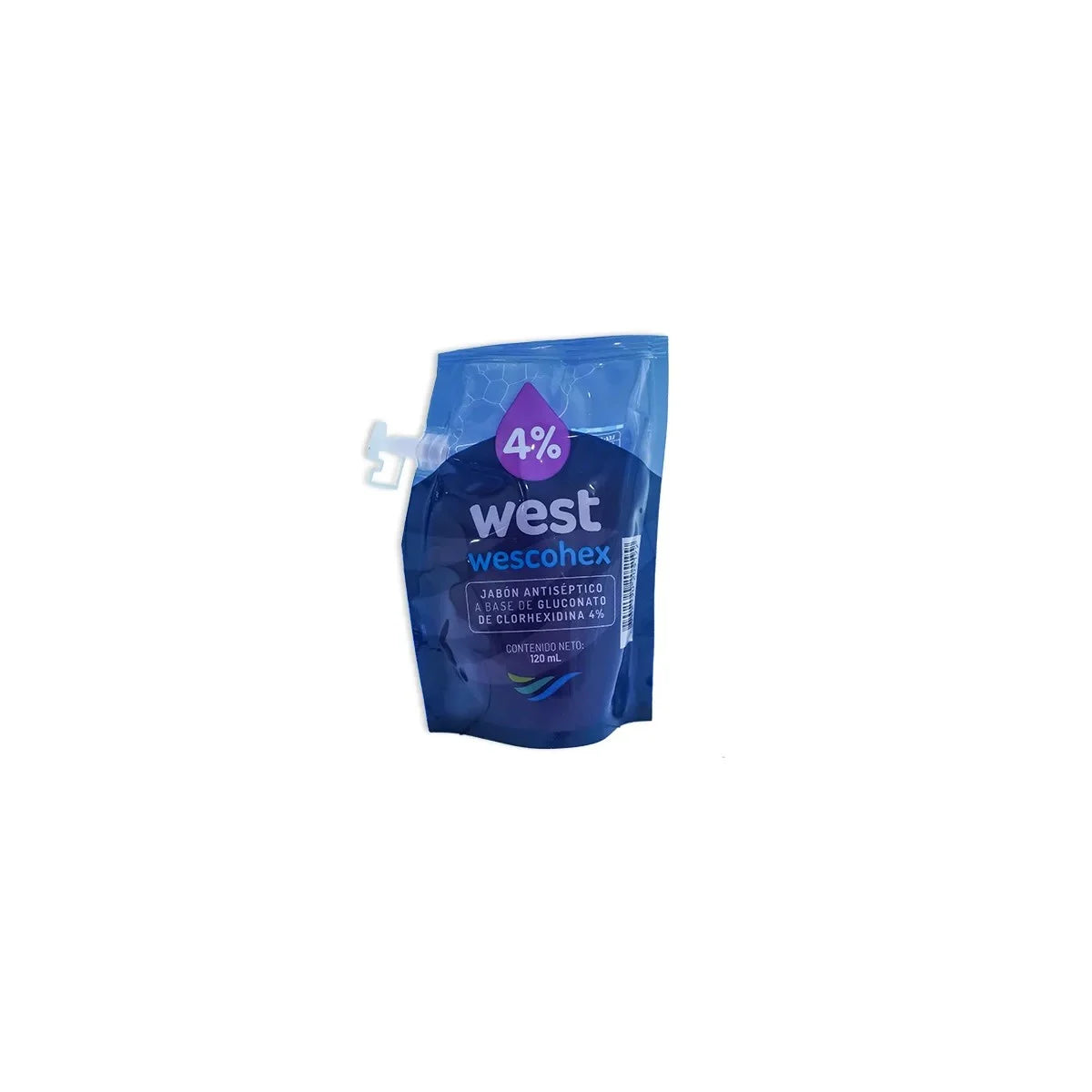 Jabón antiséptico W escohex de 30 ml, líquido traslúcido rosado con 4% de gluconato de clorhexidina, para lavado quirúrgico.
